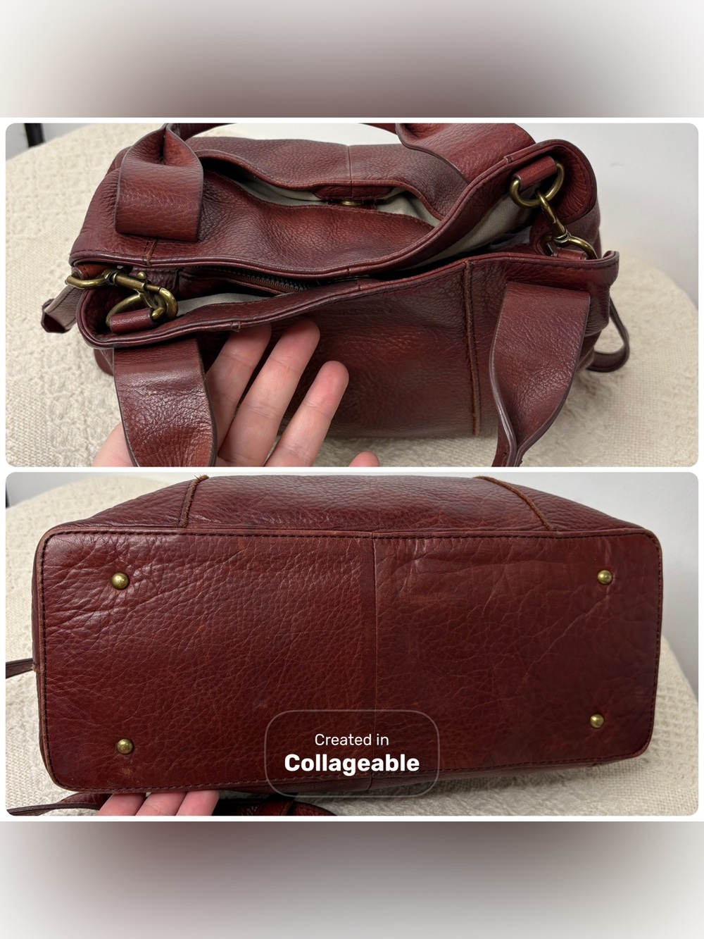 American Leather Co Ada Triple Entry Satchel Cordovan Burgundy Crossbody Bag - Picture 5 of 9